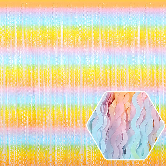 4 Pack Light Rainbow Wave Foil Fringe Curtain Backdrop, 3.28Ft x 8.2Ft Metallic Tinsel Foil Fringe Streamer Curtains for Photo Booth, Mother's Day, Easter, Birthday, Wedding Party Decoration