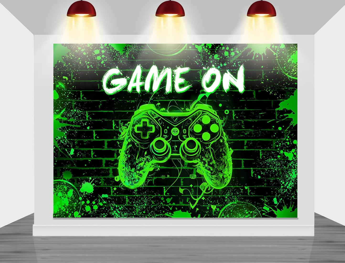 Mocsicka Game On Backdrop Video Game for Boys Level Up Birthday Party Decoration Game Night Arcade Neon Glow Gamer Banner Photography Background (Green, 10x7ft(120"x82"))
