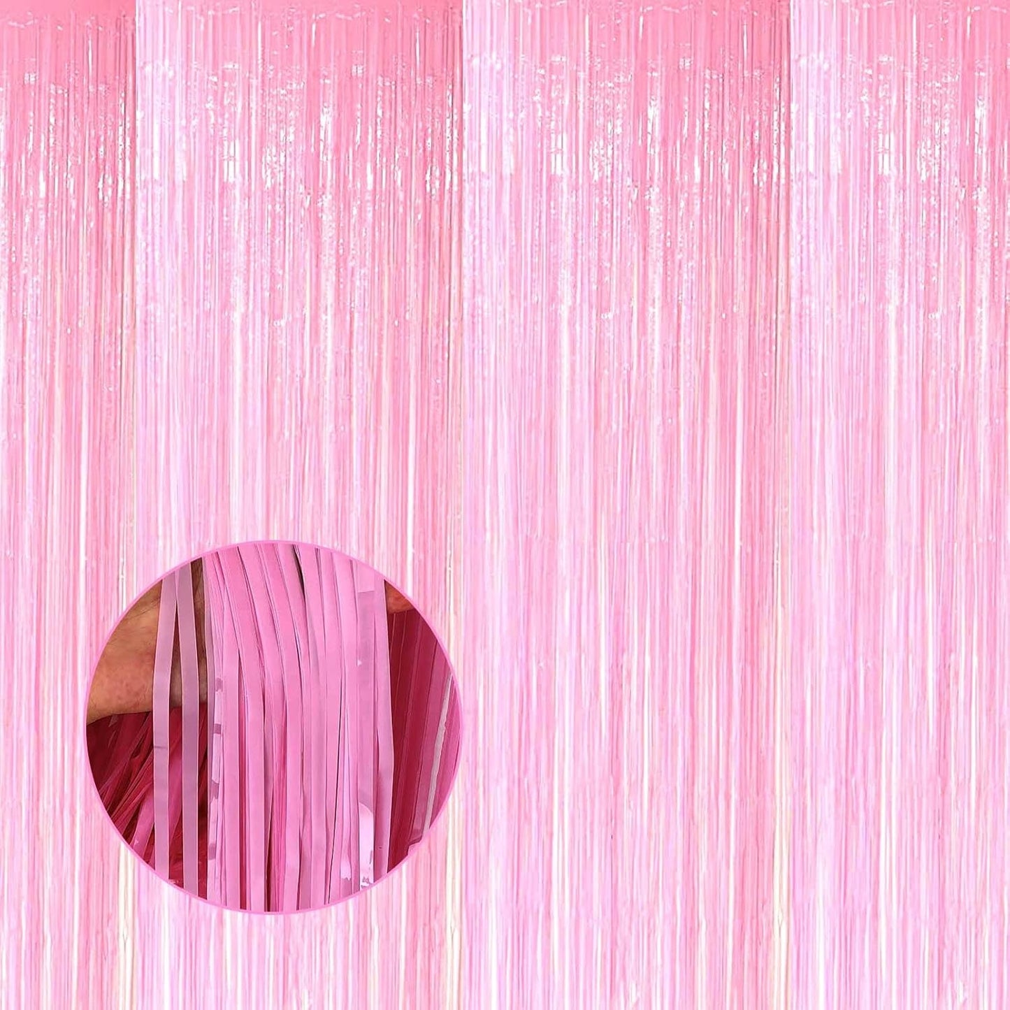 4 Pack Macaron Pink Tinsel Foil Fringe Curtain Backdrop, 3.28Ft x 8.2Ft Metallic Streamers for Photo Booth Props Wedding Bridal Shower Bachelorette Birthday Halloween Christmas Party Decoration