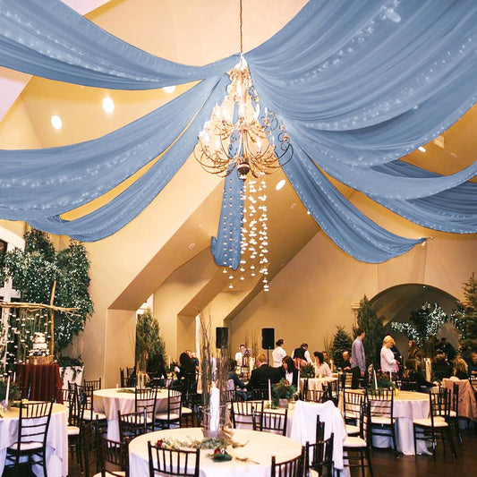 6 Panels Dusty Blue Ceiling Drapes for Wedding 5ftx20ft Chiffon Fabric Arch Draping Curtains Sheer Drapery for Party Ceremony Birthday Baby Shower Reception Stage Swag Ceiling Decorations