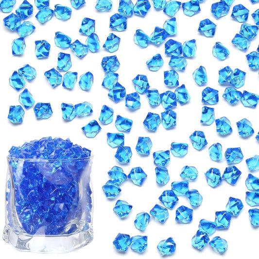 LAIDANLA 500PCS Blue Acrylic Gems Vase Fillers Fake Ice Cubes Plastic Diamonds Fake Crushed Rocks for Centerpiece DIY Party Table Scatter Prop Wedding Decoration Accessories