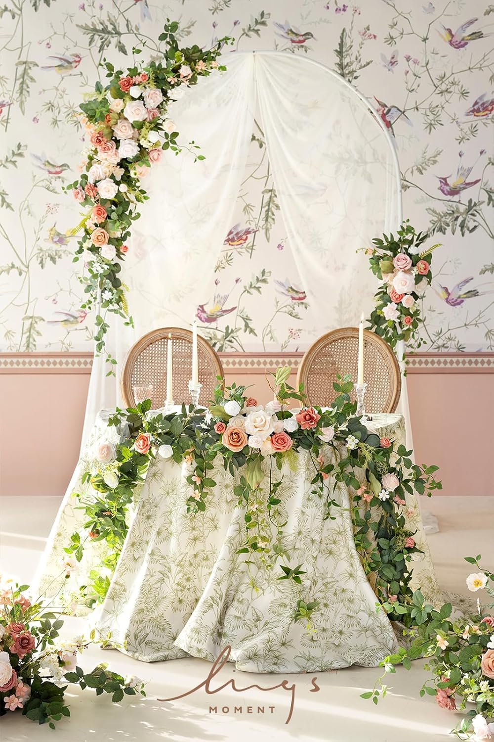 Ling's Moment 9FT Spring Eucalyptus & Willow Leaf Flower Garland for Pink Wedding, Valentines Sweetheart Table Centerpieces Head Table Decor, Arch Backdrop Decorations for Wedding | Garden Blush