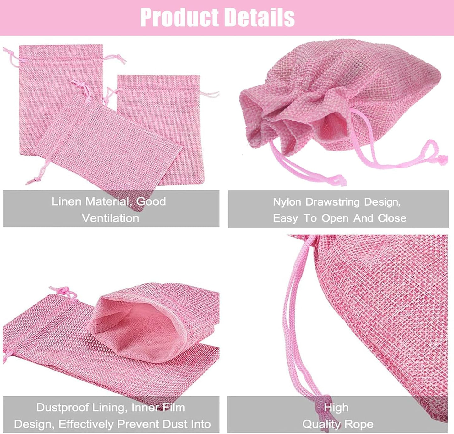 20Pcs Burlap Bags with Drawstring, Burlap Gift Bag Linen Jewelry Pouches for Christmas Wedding Favor, Party, DIY Crafts (Pink, 3.9 x 5.5 Inch)