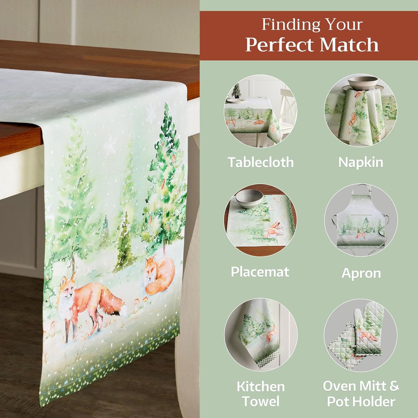 Maison d' Hermine Table Runner 100% Cotton Single Layer Table Runners 72 inches Long for Thanksgiving Christmas Decorations Home Kitchen Dining Party Wedding (Winter Mornings, 14.5" x 72")