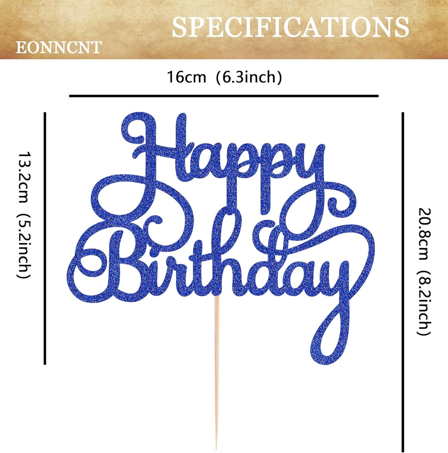 Happy Birthday Cake Topper - Royal Blue Glitter Birthday Party Cake Decoration Supplies - Happy Birthday Cake Decor, for Anniversary/Birthday Party Supplies Photo Booth Props