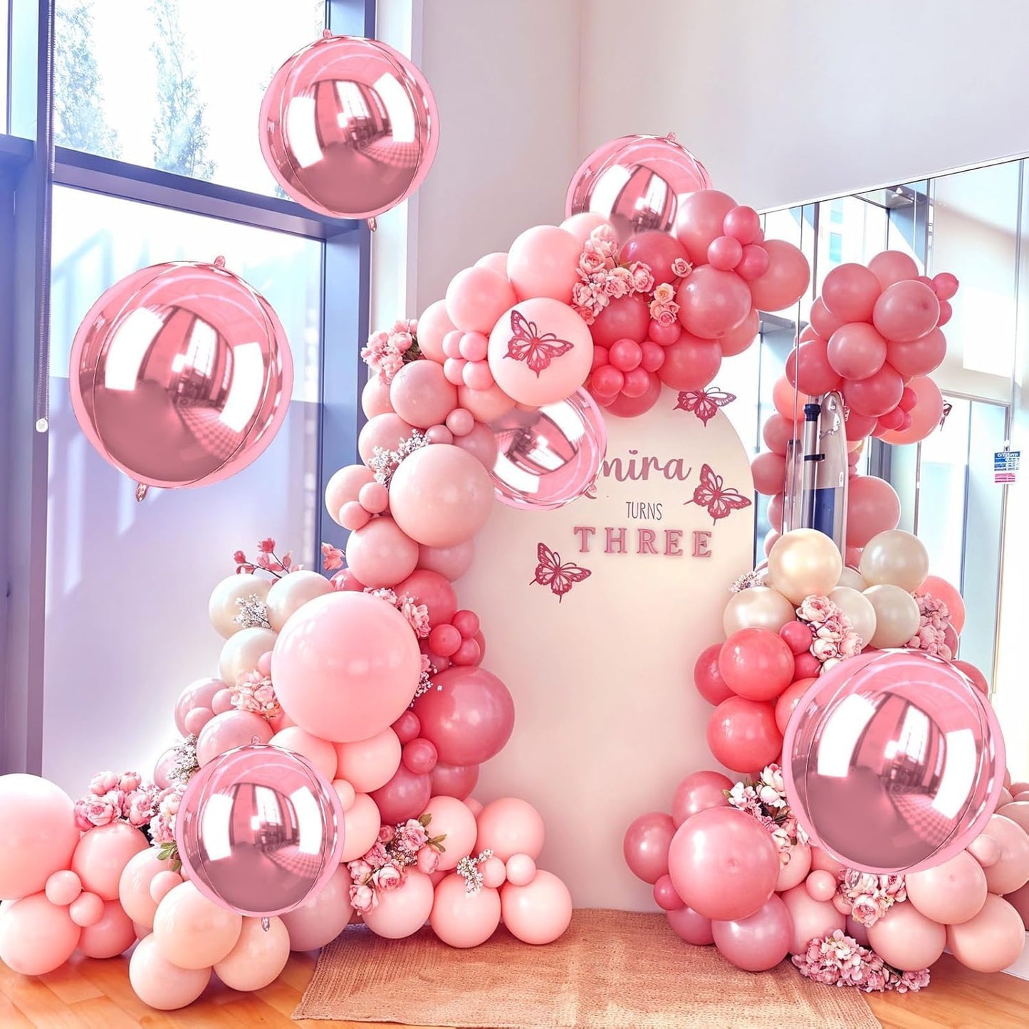 Giant 4D Pink Foil Balloons, 6Pcs Large Metallic Pink Round Balloons, 22 Inch Big Round Foil Balloon for Pink Birthday Party Baby Shower Wedding Decorations