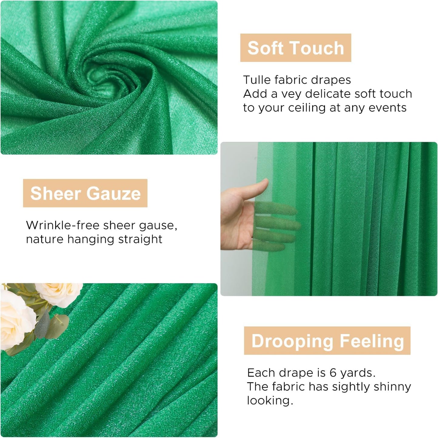 Wokceer Wedding Arch Draping Fabric 28.7" x 20FT Emerald Green Drapes Sheer Backdrop Arch Draping Fabric for Wedding Ceremony Birthday Party Bridal Shower Decoration