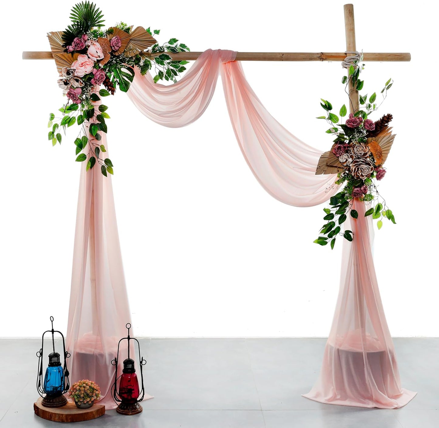 VDS Pack of 2 Panel (30 Inch X 30 Feet) Wedding Arch Draping Fabric Sheer Chiffon Fabric Drapery for Wedding Ceremony Reception Swag Backdrop Canopy Chuppah ARBO Altars Decoration (Dusty Rose)