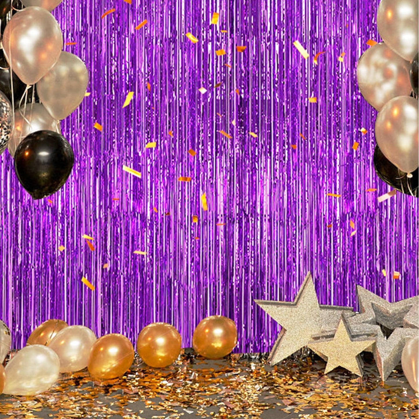 3 Pack Foil Fringe Backdrop - Purple Shiny Tinsel Curtains for Party Decoration/Photo Booth Props - 3.3x8.2 FT Metallic Foil Backdrop for Birthday, Wedding, Graduation, Christmas.