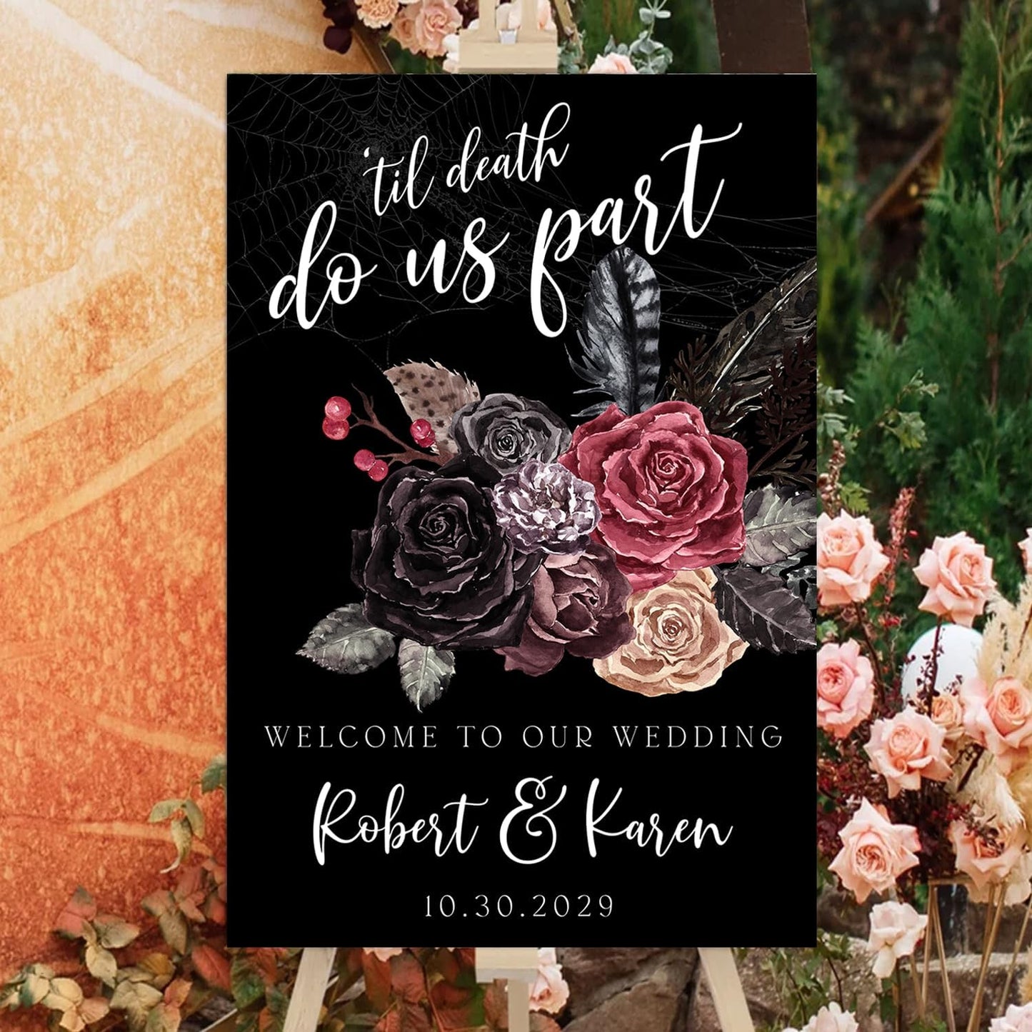 Welcome To Our Wedding Sign, Halloween Couples Shower, Gothic Love Wedding Welcome, Signage Halloween Reception, Welcome Wedding Sign With Stand, Welcome To Our Wedding Sign, Wedding Welcome Sign