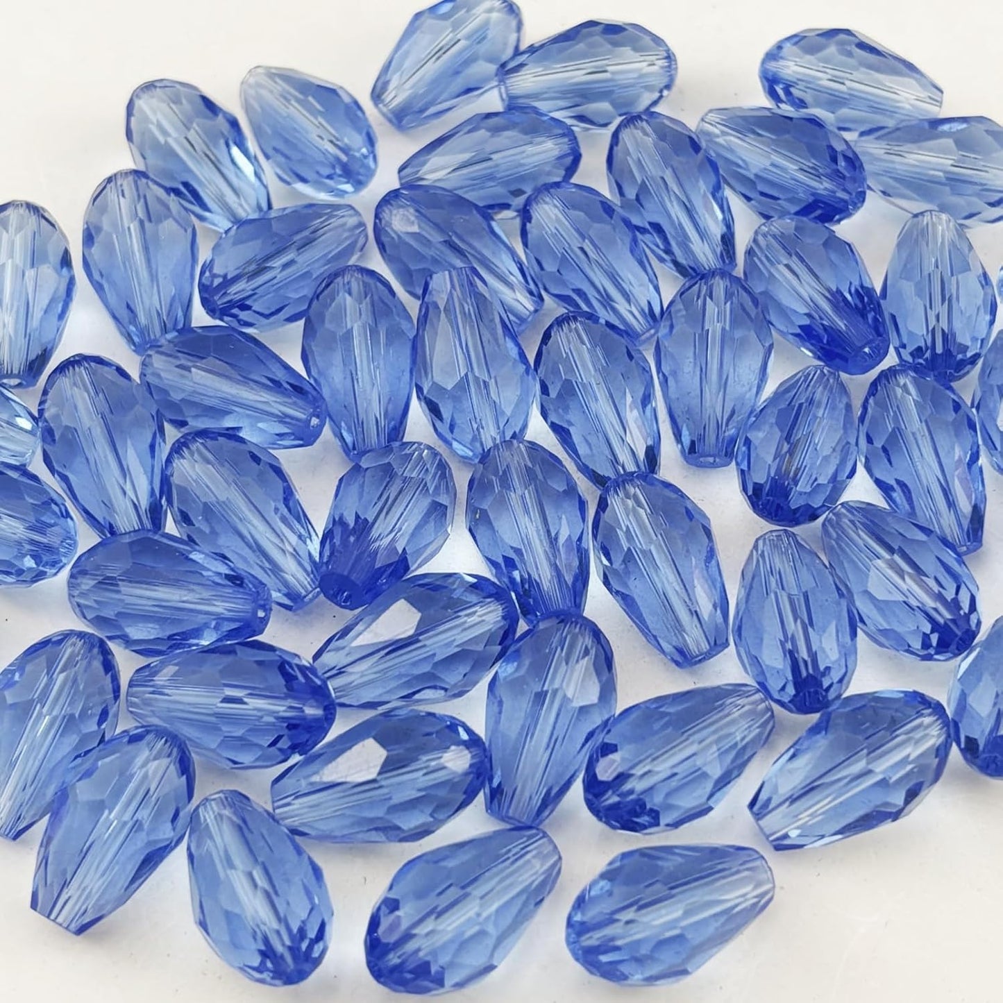 150pcs 4x6mm Teardrop Crystal Glass Beads for Jewelry Making, Faceted Vertical Hole Teardrop Glass Spacer Beads for Wind Chimes Bracelet Earring Necklace DIY Craft(Light Blue)