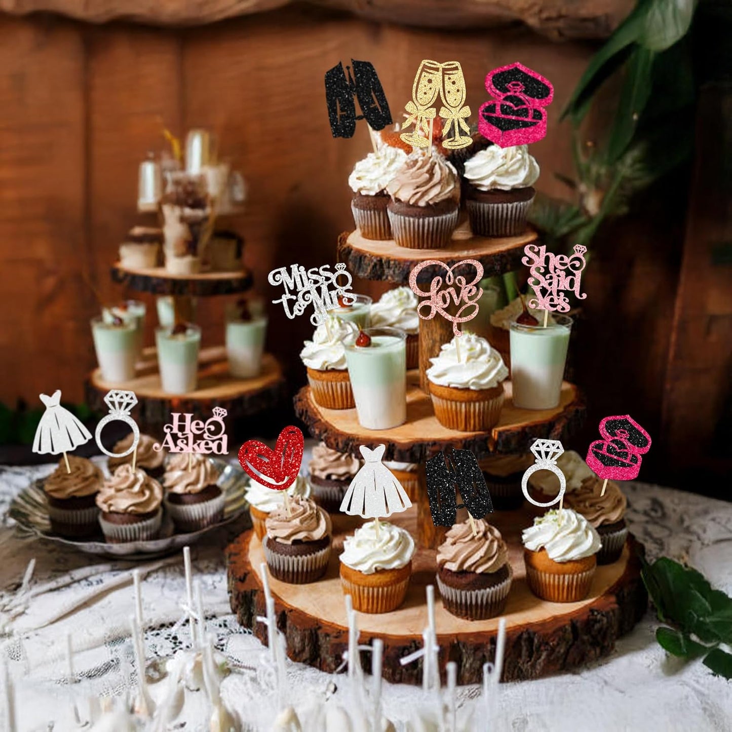 Gyufise 30Pcs She Said Yes Cupcake Toppers Glitter Diamond Ring I Do Love Cupcake Picks Miss to Mrs He Asked Bridal Shower Wedding Engagement Bachelorette Cake Decoration Multicolor