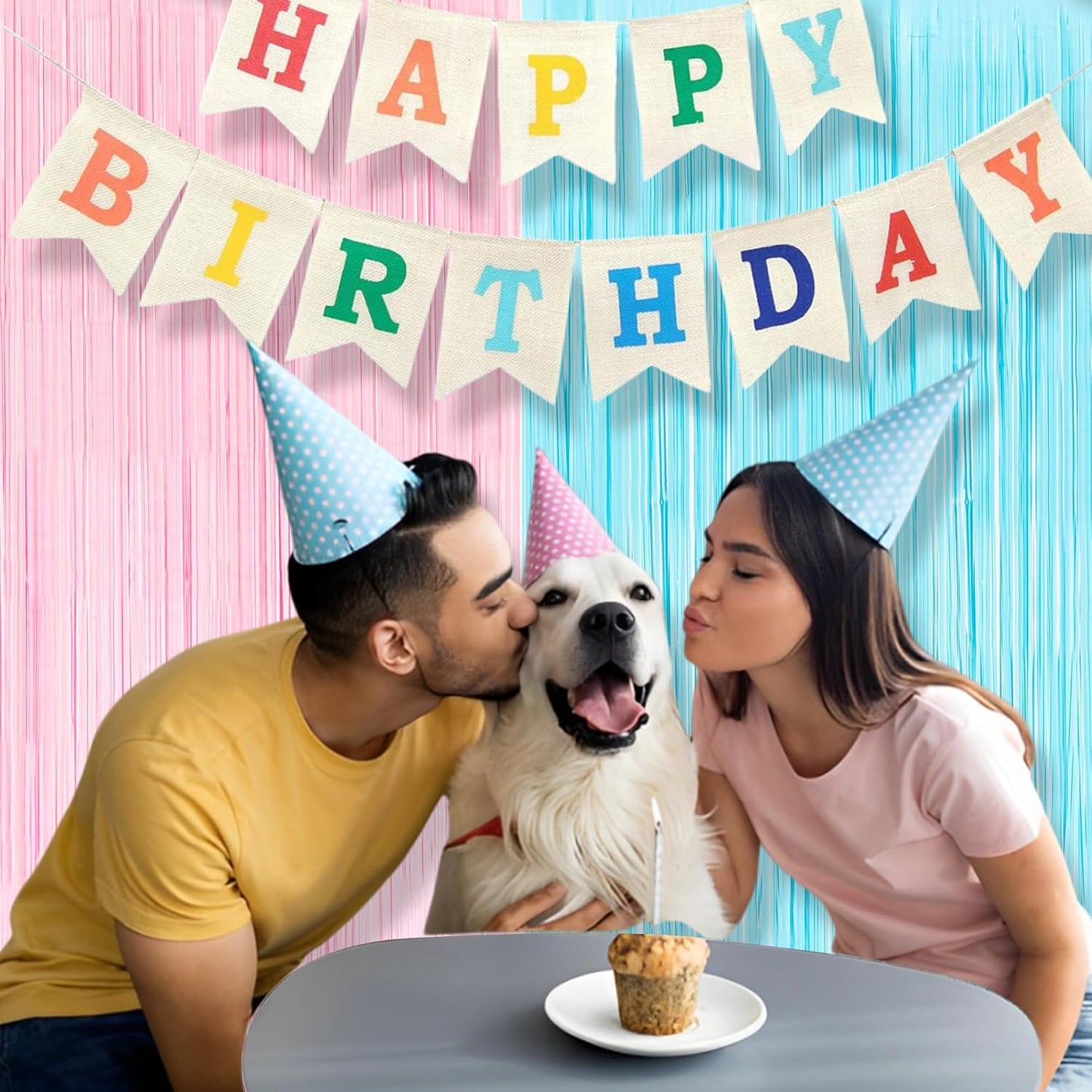 BRAVESHINE Tinsel Photo Backdrop Curtains - 2 Pack 3.2x8.2ft Pastel Pink Blue Foil Fringe Streamer Curtain for Boy or Girl Birthdays Sweet Donuts Easter Party Decorations