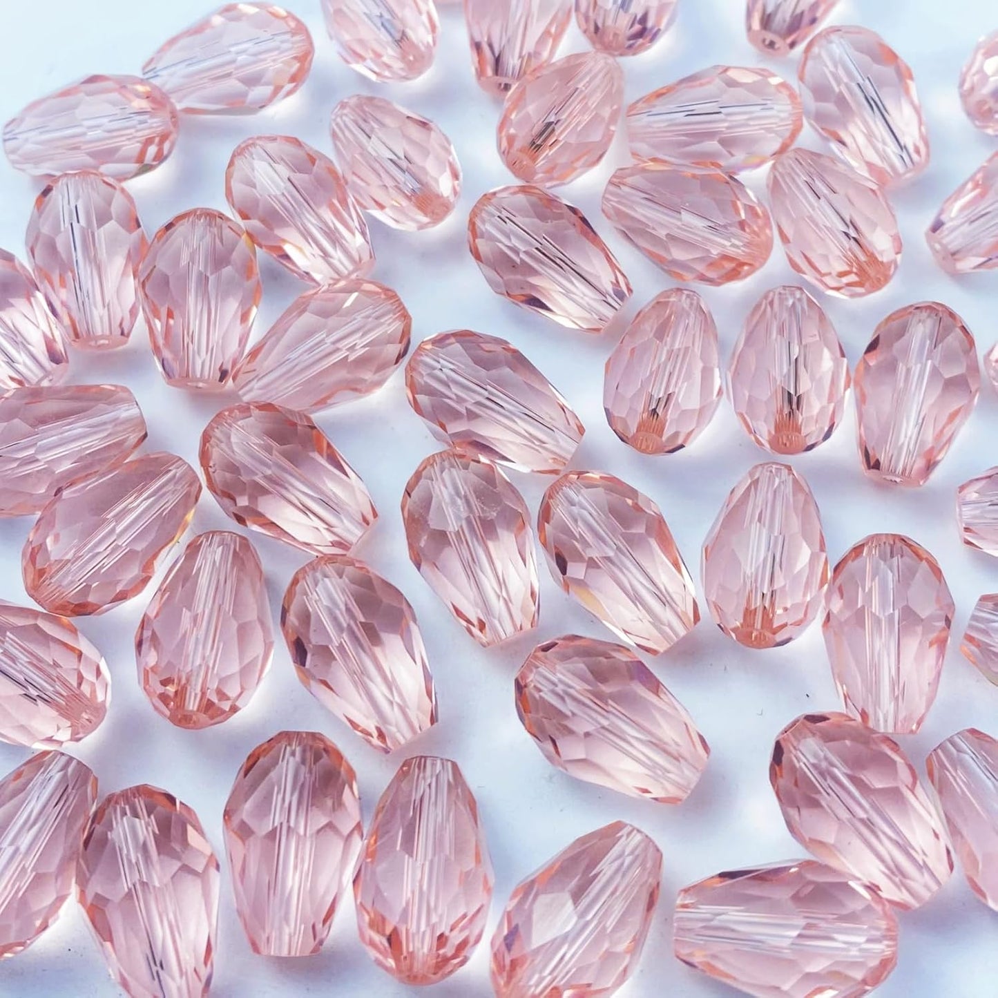 200pcs 4x6mm Teardrop Crystal Glass Beads Vertical Hole Faceted Glass Teardrop Spacer Beads for Bracelets Necklace Earring DIY Jewelry Making Craft(Pink)