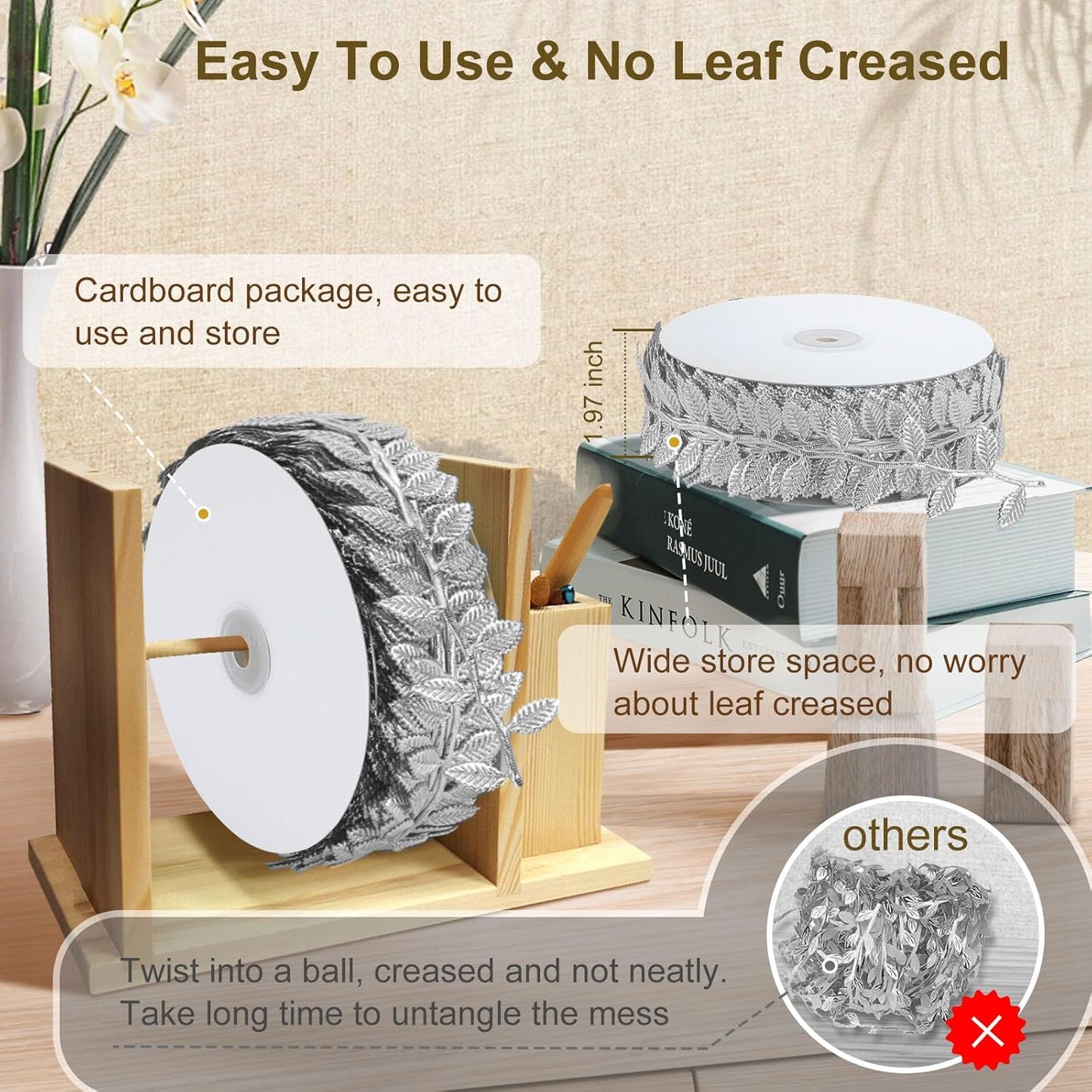 Naidiler Leaf Ribbon, Artificial Vines Leaves String Trim Ribbon Wild Jungle Botanical Greenery for Baby Shower Party Wedding Home Wreaths & DIY Craft (Silver 120Ft)