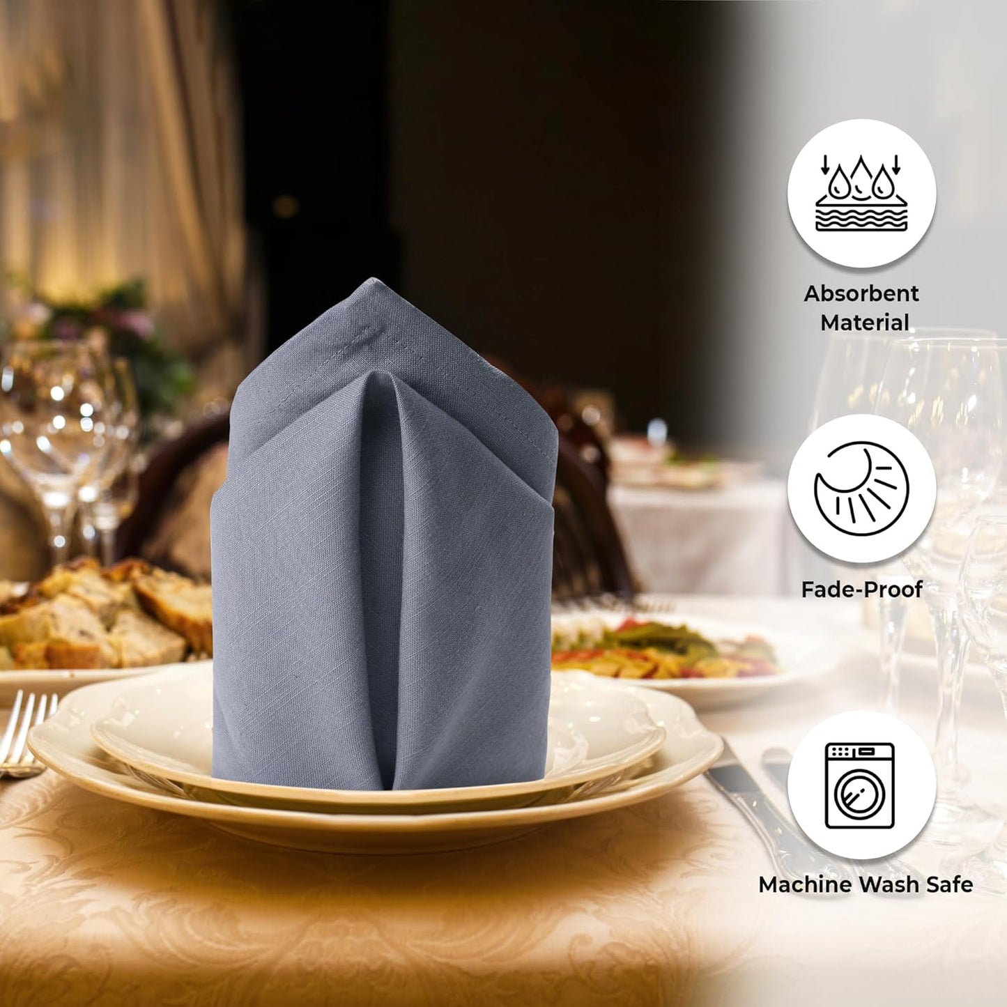 Urban Villa Dinner Napkins Solid Grey Color Cloth Napkins (Set of 12) Oversized 20x20 Inches 100% Cotton Slub Premium Quality Soft Durable with Mitered Corners Reusable Washable Everyday Use Napkins