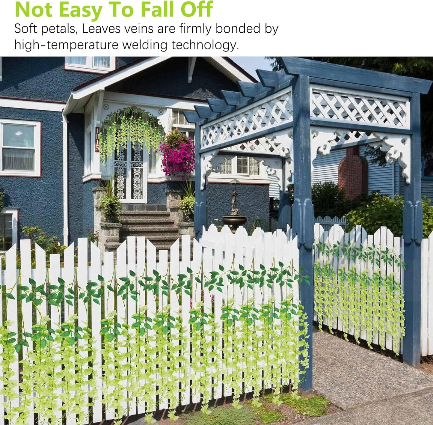 5 Pack Green Wisteria Hanging Flowers, 3.44 Ft Fake Hanging Flowers, Artificial Wisteria Garland Vines for Wedding Room Backdrop Outdoor Patio Garden Decoration