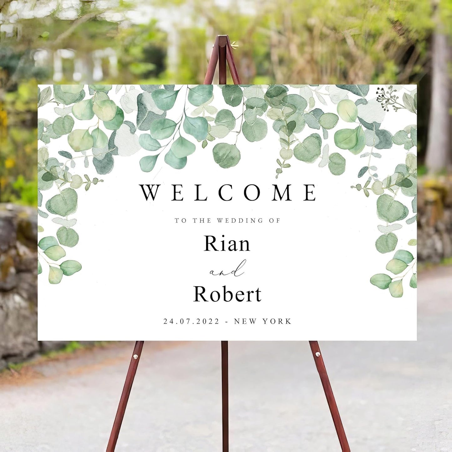 Generic Eucalyptus Wedding Welcome Sign, Minimalist, Greenery, Foliage, 12x18, 18x27, 24x36 Inch, Plastic, 4mm, Tabletop Mount