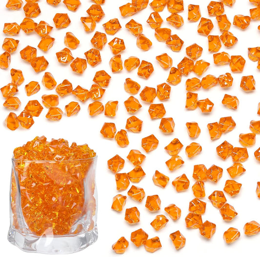 LAIDANLA 500PCS Orange Acrylic Gems Vase Fillers Plastic Diamonds Orange Fake Ice Cubes Fake Crushed Rocks for Centerpiece DIY Party Table Scatter Prop Wedding Decoration Accessories