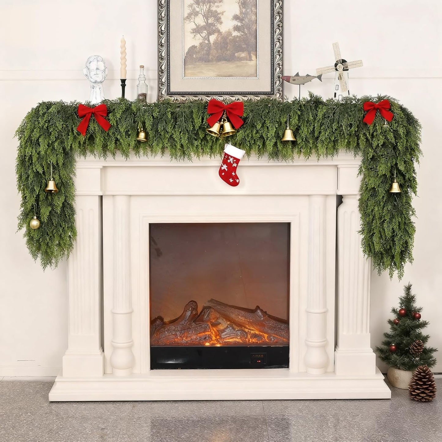 6FT Real Touch Cedar Garland - Artificial Christmas Garland Fake Green Faux Thick and Lush Pine Needles Garlands for Table Fireplace Mantle Holiday Home Indoor Outdoor Decor (1PCS)