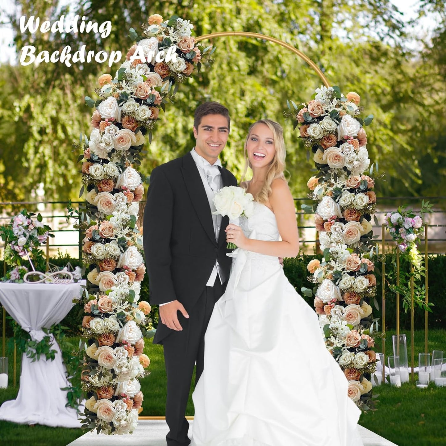 6.6FT Metal Wedding Arch Stand Gold Square Arched Backdrop Frame for Party Ceremony Birthday Bridal Baby Shower Garden Floral Balloon Arch Decoration