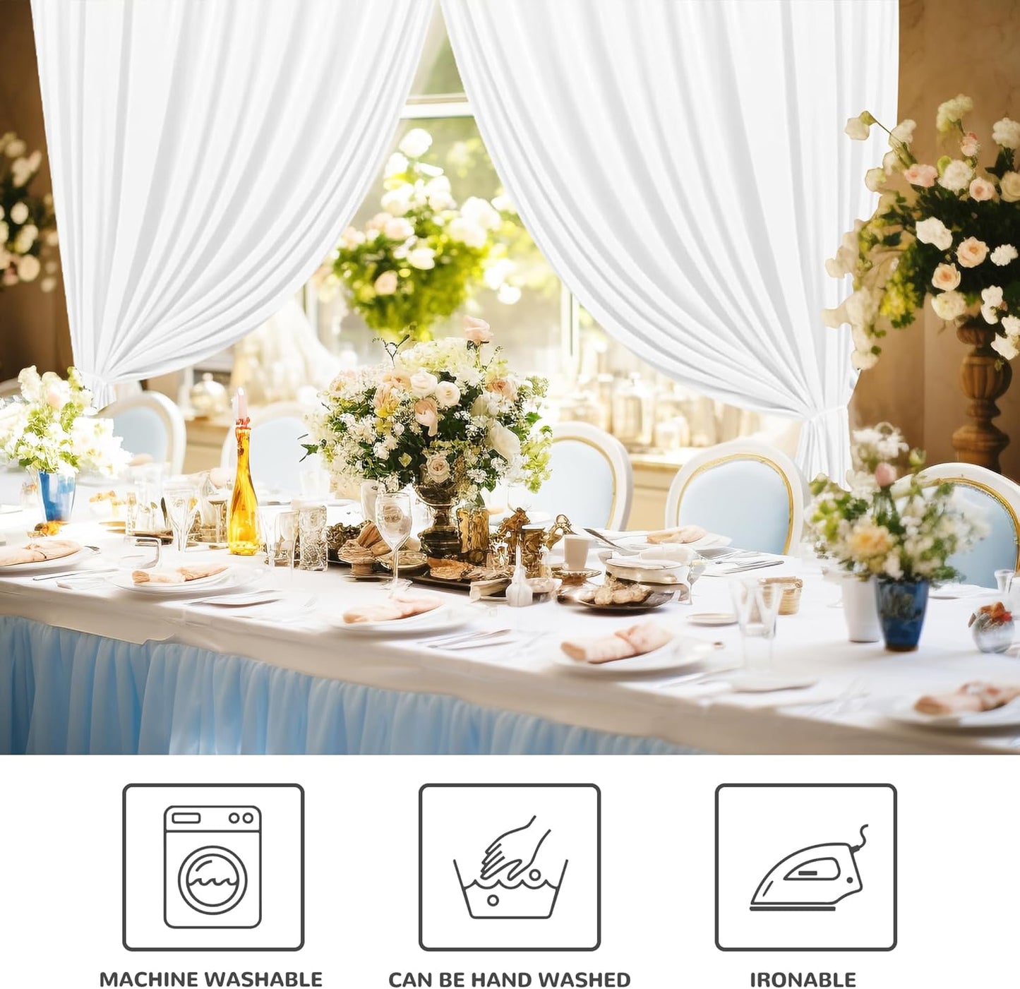 MEETSKY White Backdrop Curtains for Parties - 10ft x 8ft Wedding Photo Background Curtain Rod Pocket Fabric Drapes Panels for Birthday Holiday Party Home Decoration, 5ft x 8ft, 2 Panels