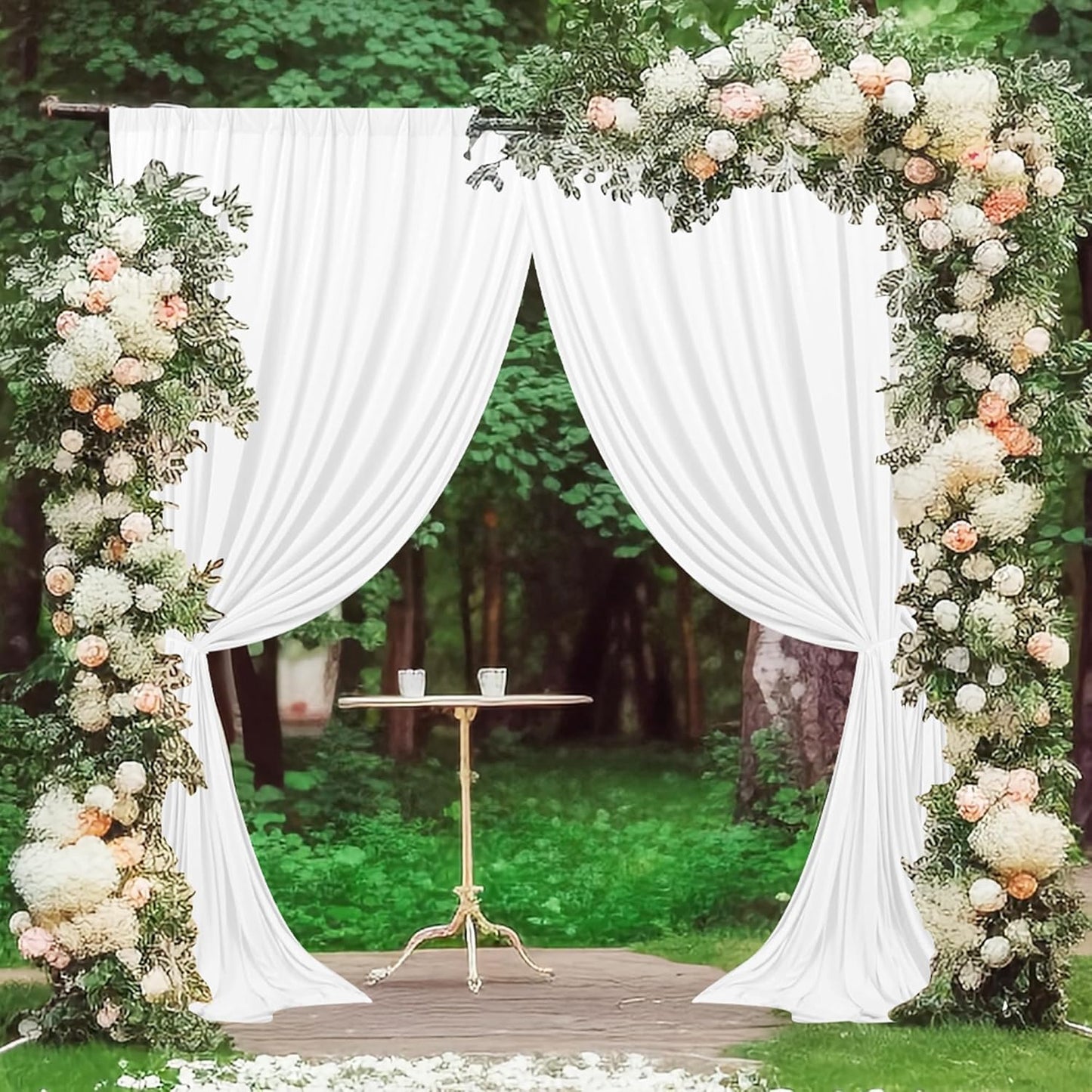 MEETSKY 10 feet x 10 feet White Backdrop Curtain for Parties Wedding Decor- White Photography Rod Pocket Backdrop Drapes Polyester Fabric Curtain for Birthday Holiday Party, 5ft x 10ft, 2 Panels