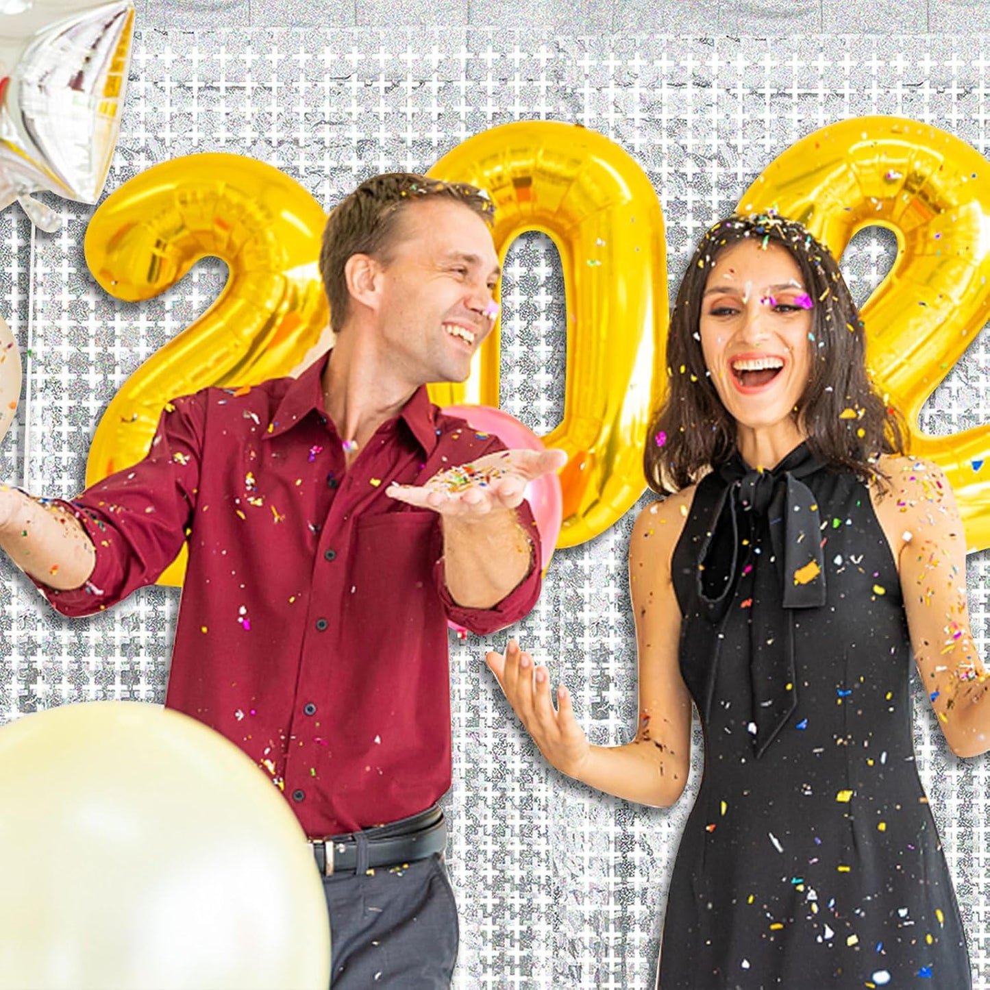 Square Tinsel Curtain Backdrop - 10pcs Glitter Foil Fringe Curtain Decor Silver Photo Booth Backdrop Streamers for Halloween, Christmas, Birthday, Graduation, Wedding Party Decorations