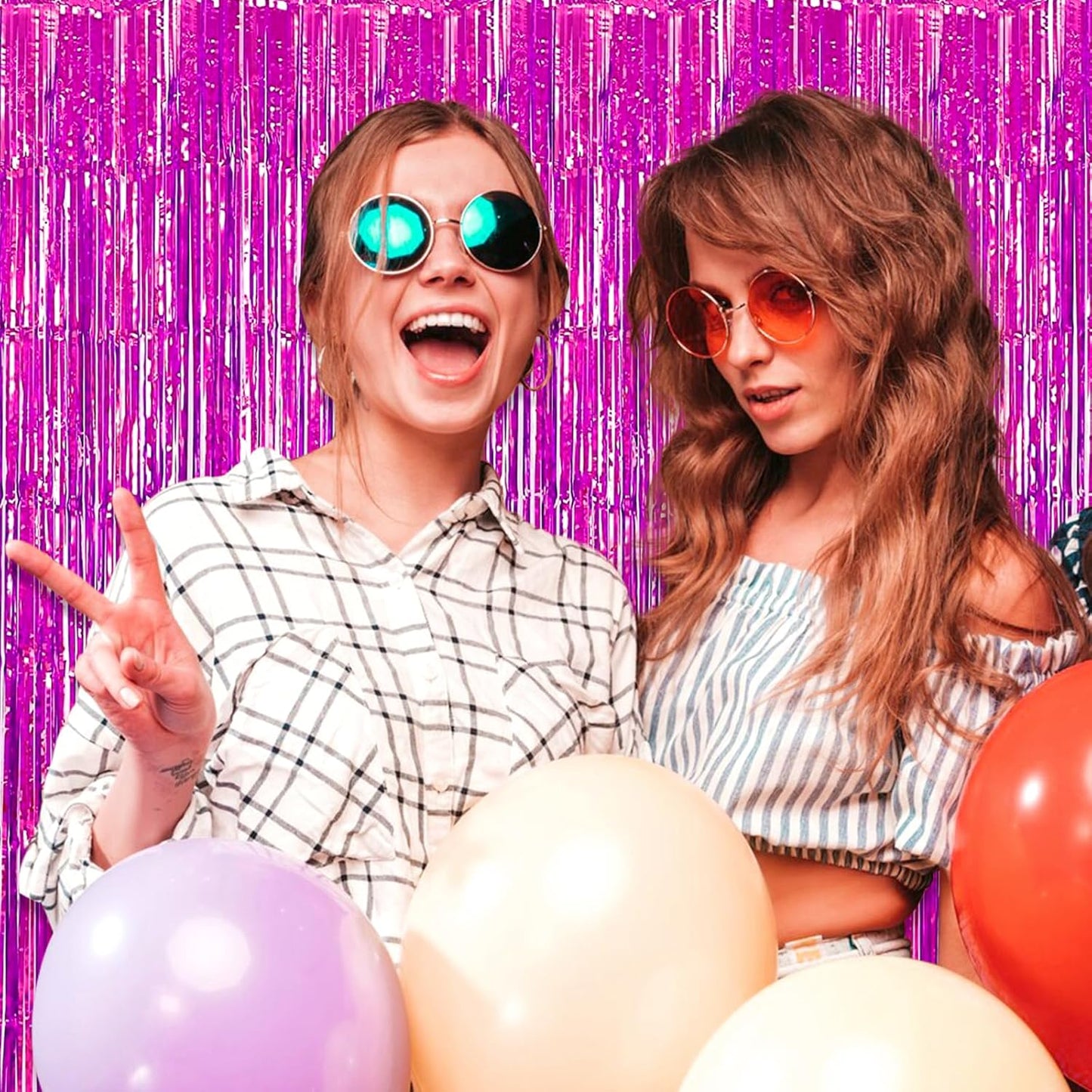 3 Pack Rose Red Foil Fringe Curtain Backdrop, 3.28Ft x 8.2Ft Metallic Tinsel Foil Fringe Streamer Curtains for Photo Booth, Christmas Day, Thanksgiving, Wedding, New Year Party Decorations