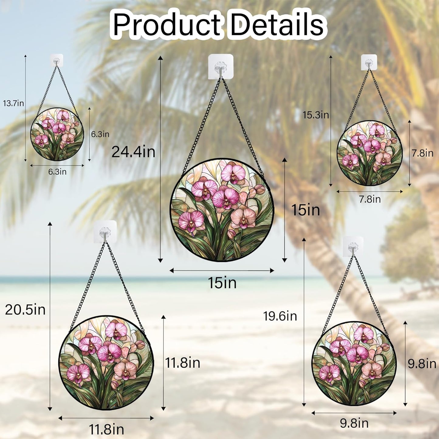 Stained Glass Window Hanging - Pink Phalaenopsis Orchid Green Leaves Sun Catcher for Door Home Decor Flower Suncatcher Christmas Mother's Day Birthday Gifts for Women Men Mom Nana 6.3 in