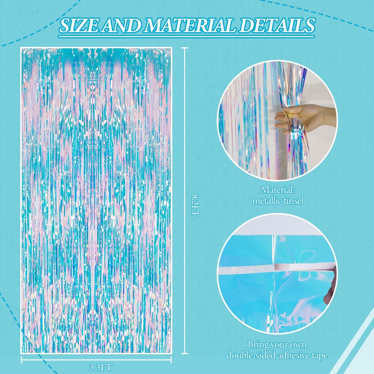 3 Pack Foil Fringe Backdrop - Iridescent Shiny Tinsel Curtains for Party Decoration/Photo Booth Props - 3.3x8.2 FT Metallic Foil Backdrop for Birthday, Wedding, Graduation, Christmas.