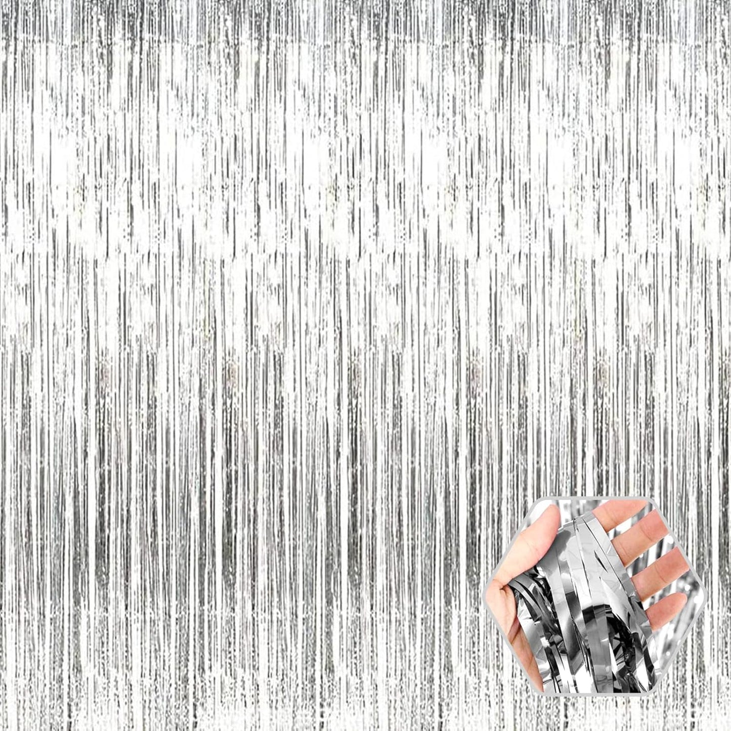 3 Pack Silver Foil Fringe Curtain Backdrop, 3.28Ft x 8.2Ft Metallic Tinsel Foil Fringe Streamer Curtains for Photo Booth, Christmas Day, Thanksgiving, Wedding, New Year Party Decorations