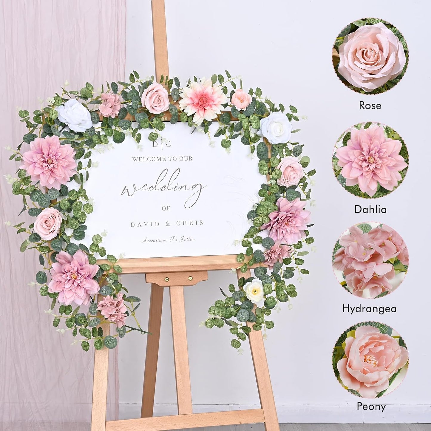 Waipfaru 2 Pcs Flower Garland, 12.14ft Eucalyptus Garland Vines with Flowers for Wedding Reception Table Mantle Spring Room Decor (Rose Pink)