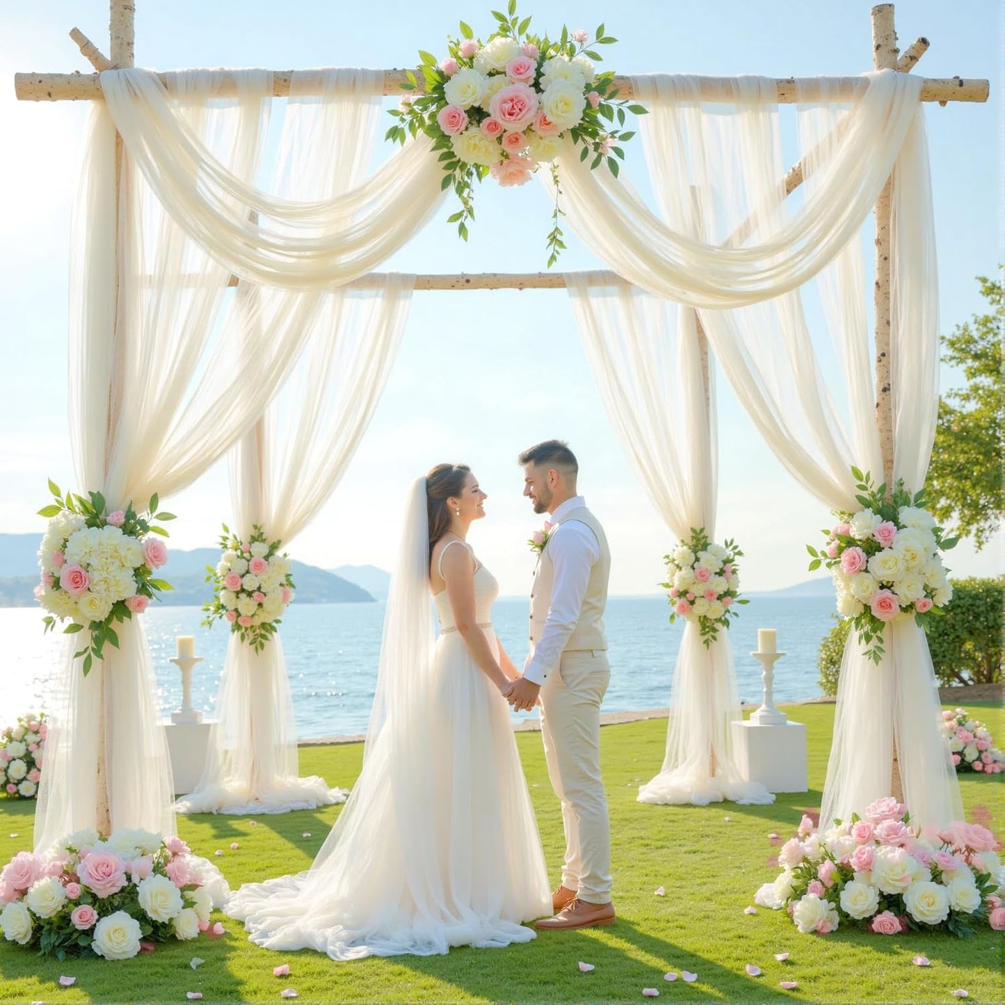 Wedding Arch Draping Fabric Backdrop 2 Panel 30" x 19Ft Ivory Drapes Curtains for Wedding Reception Sheer Tulle Backdrop Curtain for Ceremony Birthday Party Baby Shower Arbor Ceiling Decorations