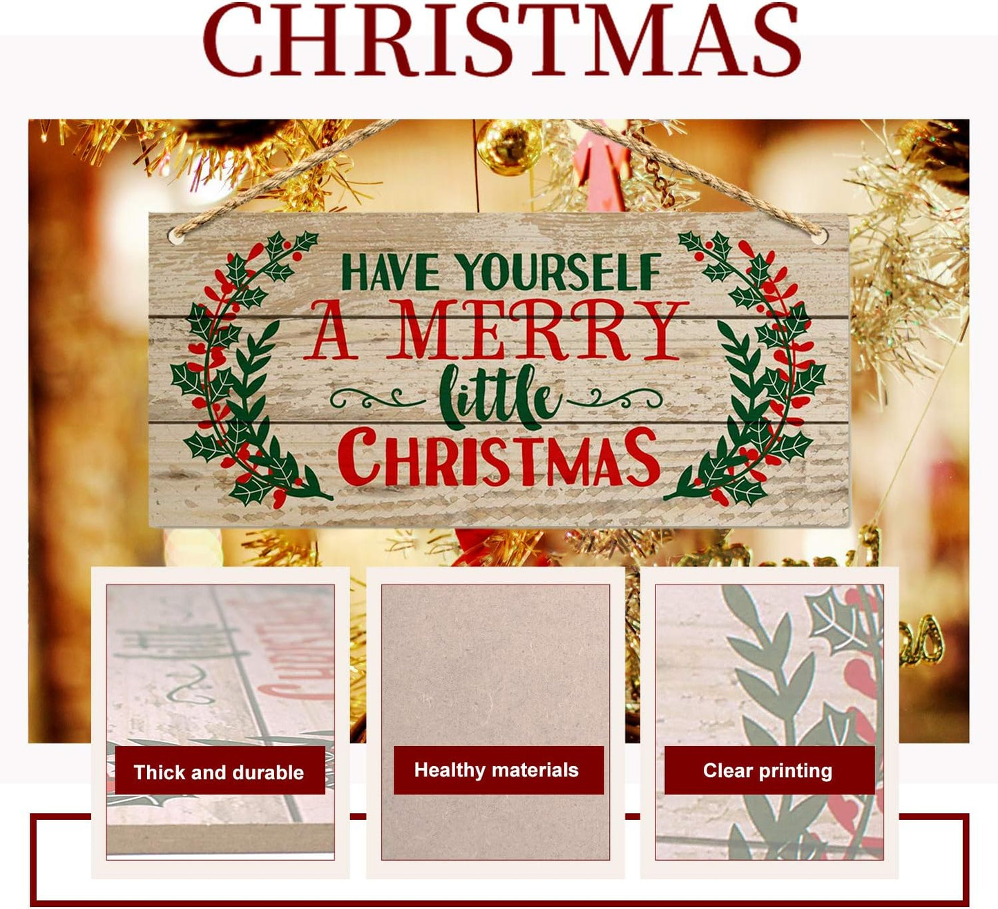 Christmas Door Hanging Sign，Big Wall Wood Winter Decorations Signs，Indoor Outdoor Decorative Ornament for Home, Classroom, Office（7 x 13.8x 0.2 inches）