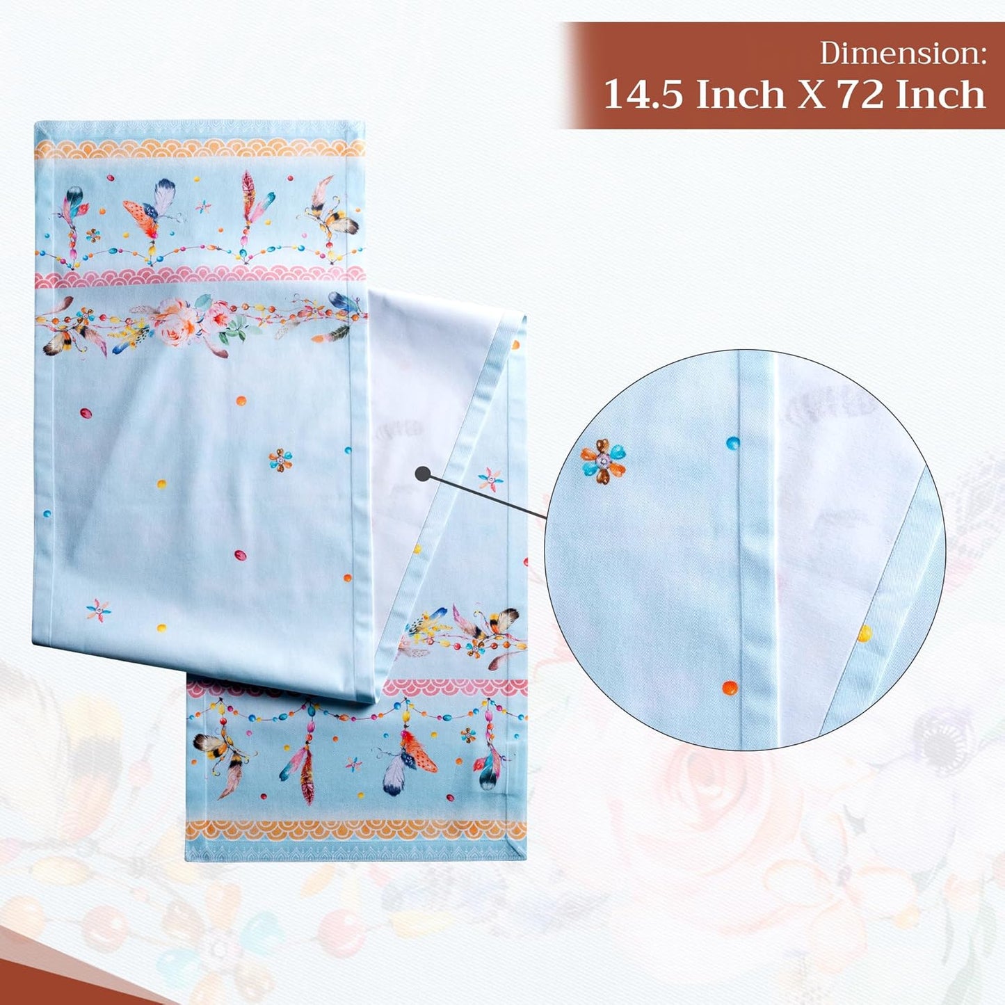 Maison d' Hermine Table Runner 100% Cotton Single Layer Table Runners 72 inches Long Decorative for Home Kitchen Dining Party Baby Shower Wedding Bridal Shower Spring Summer (Ibiza, 14.50" x 72")