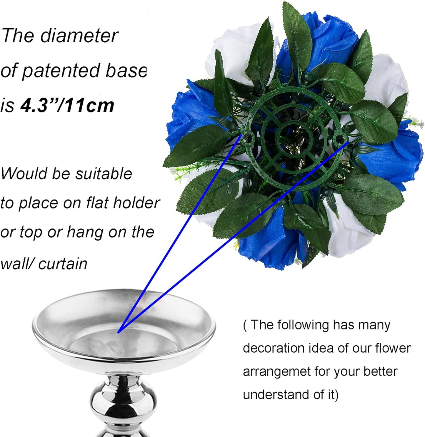 BLOSMON Royal Blue Artificial Flowers: 6 Pcs Fake Roses Flower Ball Centerpieces for Wedding Dinning Table - Faux Silk Kissing Bouquet Floral Arrangement for Home Party Event Decor