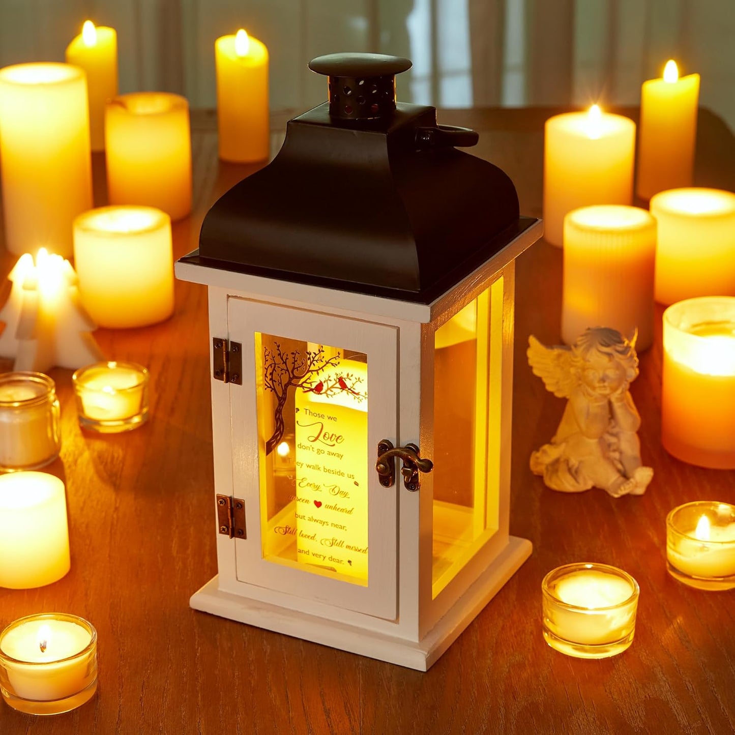 WOODEXPE Memorial Lantern Sympathy Gift for Loss of Loved One with Flickering LED Candle and Remote Control Bereavement Remembrance Memorial Gift