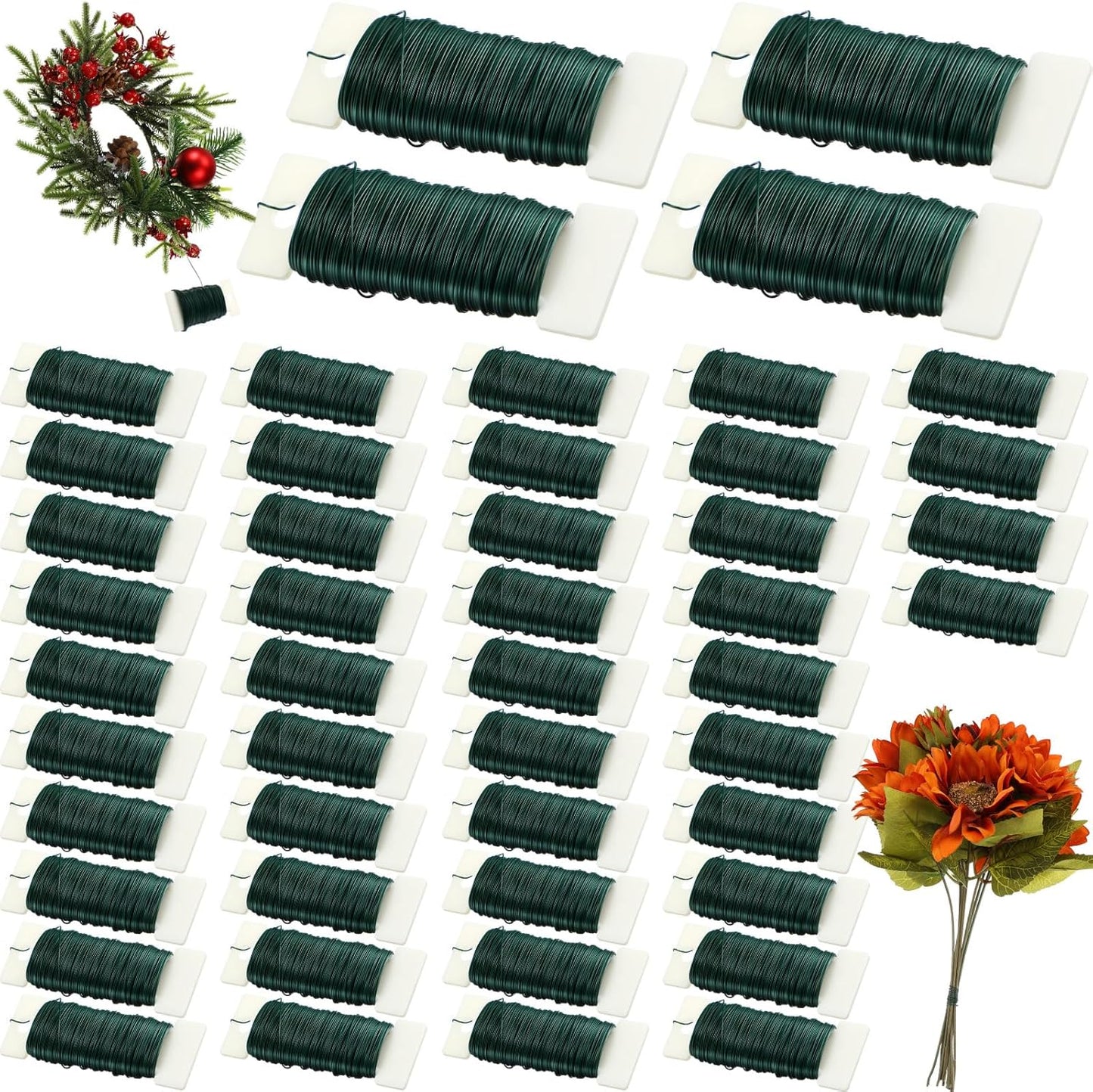 Ferraycle 36 Pack Green Floral Wire 38 Yards 22 Gauge Flexible Paddle Florist Christmas Green Wire for Crafts Christmas Wreaths Tree Garland and Floral Flower Arrangements