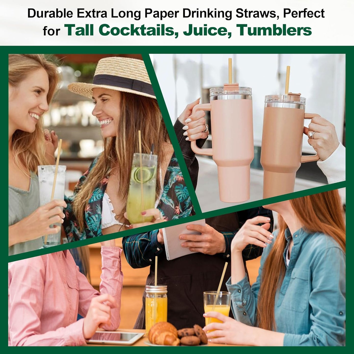 10 Inch Long Paper Drinking Straws Biodegradable - For 20oz to 32oz Tall Cups, Tumblers, Bottles - Brown Kraft, 100