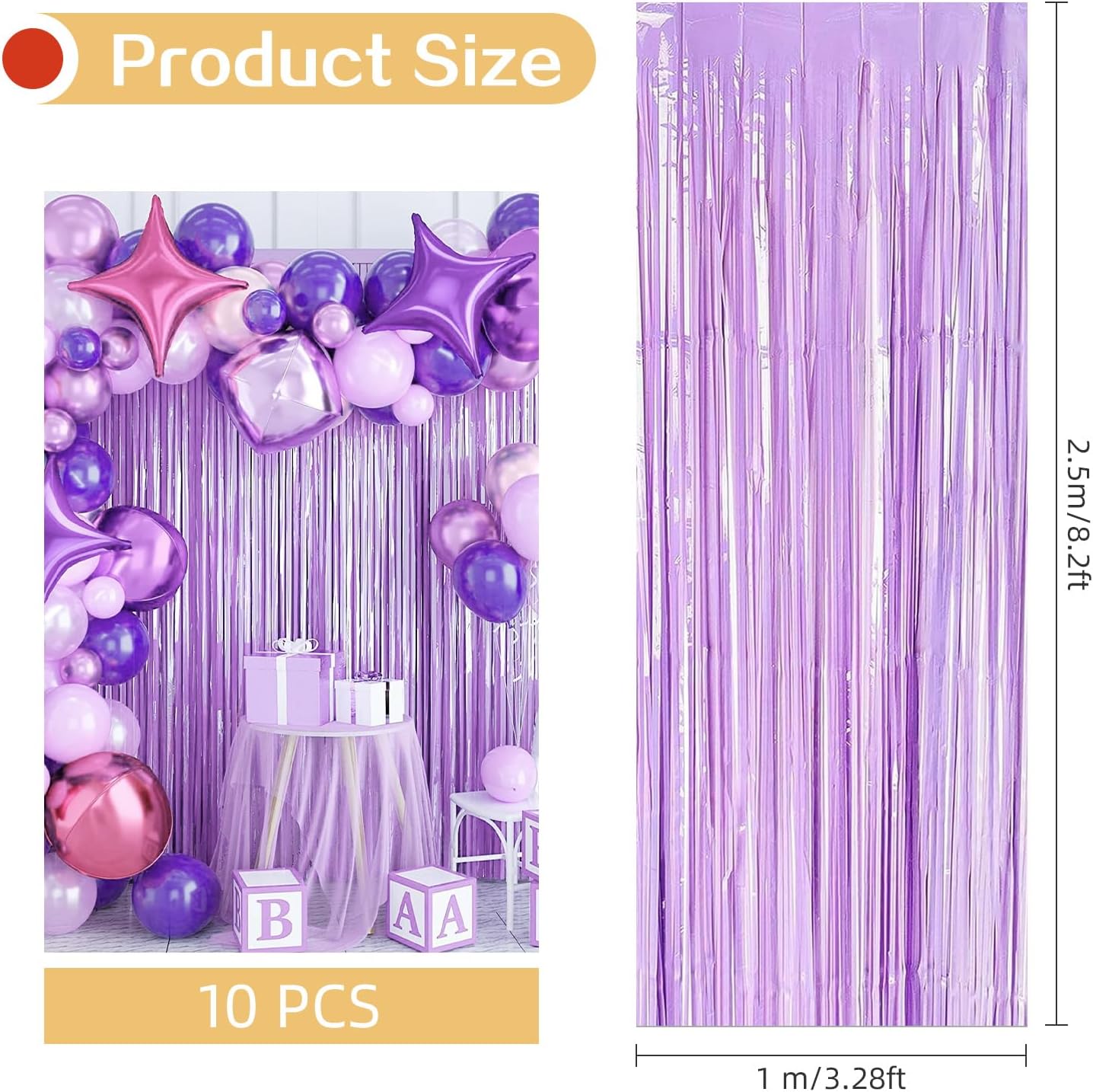 10 Pack Purple Foil Curtain Backdrop 3.2ft x 8.2ft Macaron Tinsel Foil Fringe Curtains Streamer Photo Booth Backdrop for Birthday Party Baby Shower Engagement Wedding Holiday Decor (Macaron Purple)