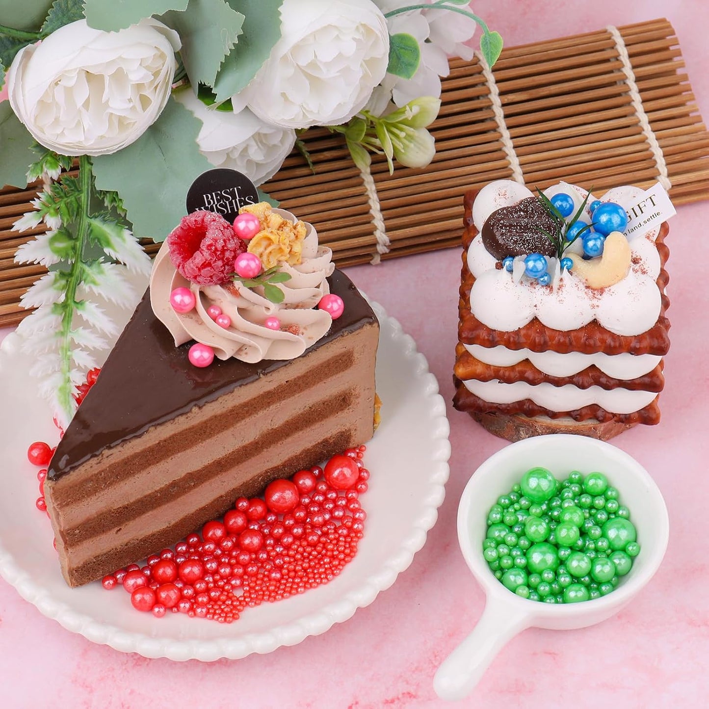 Pink Pearl Sprinkles for Cake Decorating, 11.3 Oz Edible Pearls Sugar 4 Sizes Gift Box Set for Baking Cookie Ice Cream Cupcake Toppings