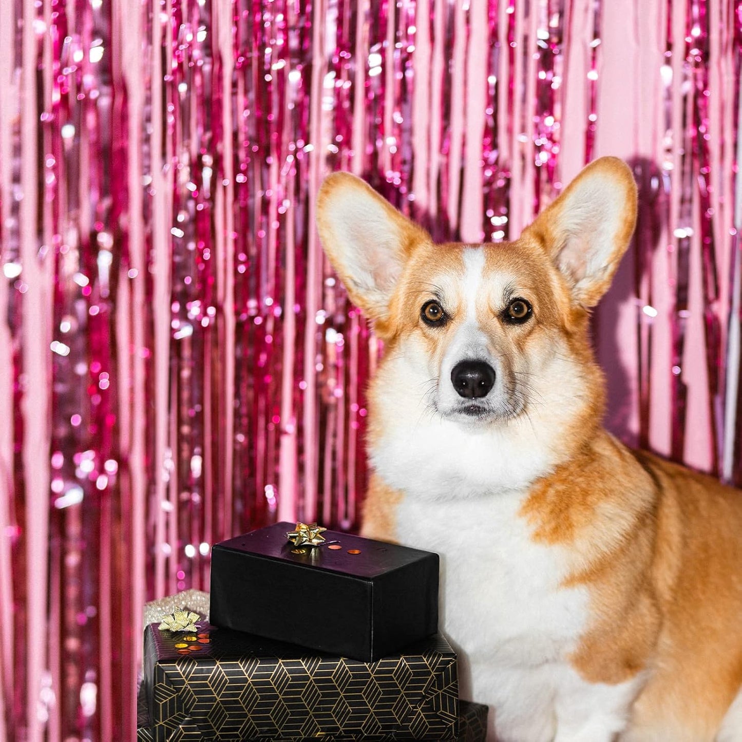 10 Pack Pink Backdrop Curtain 3.2ft x 8.2ft Metallic Tinsel Foil Fringe Curtains Photo Booth Background for Birthday Party Decoration Baby Shower Engagement Wedding Christmas Decoration (Pink)