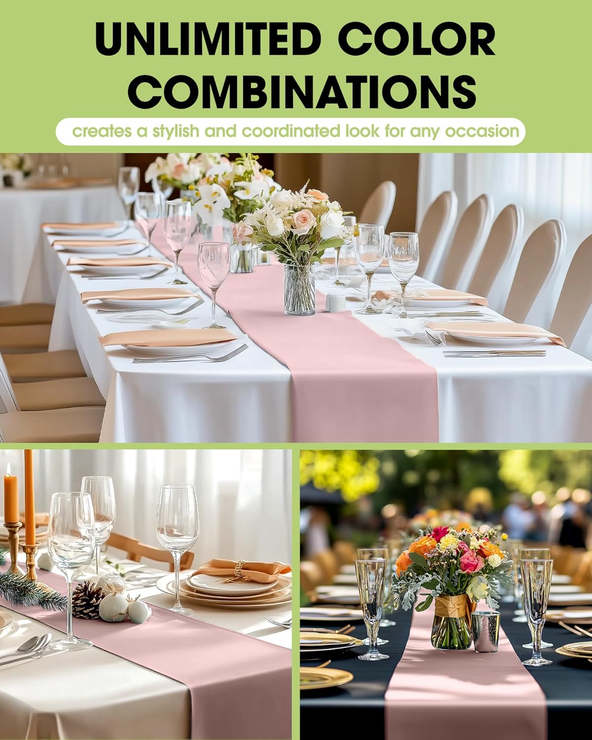 Pureegg Dusty Pink Plastic Table Runners - 20 Pack, 14'' x 108'', Water Resistant & Disposable Centerpiece Decorations for Table Cloth, Wedding, Birthday, Holiday, Baby Shower, Party, Home Decor