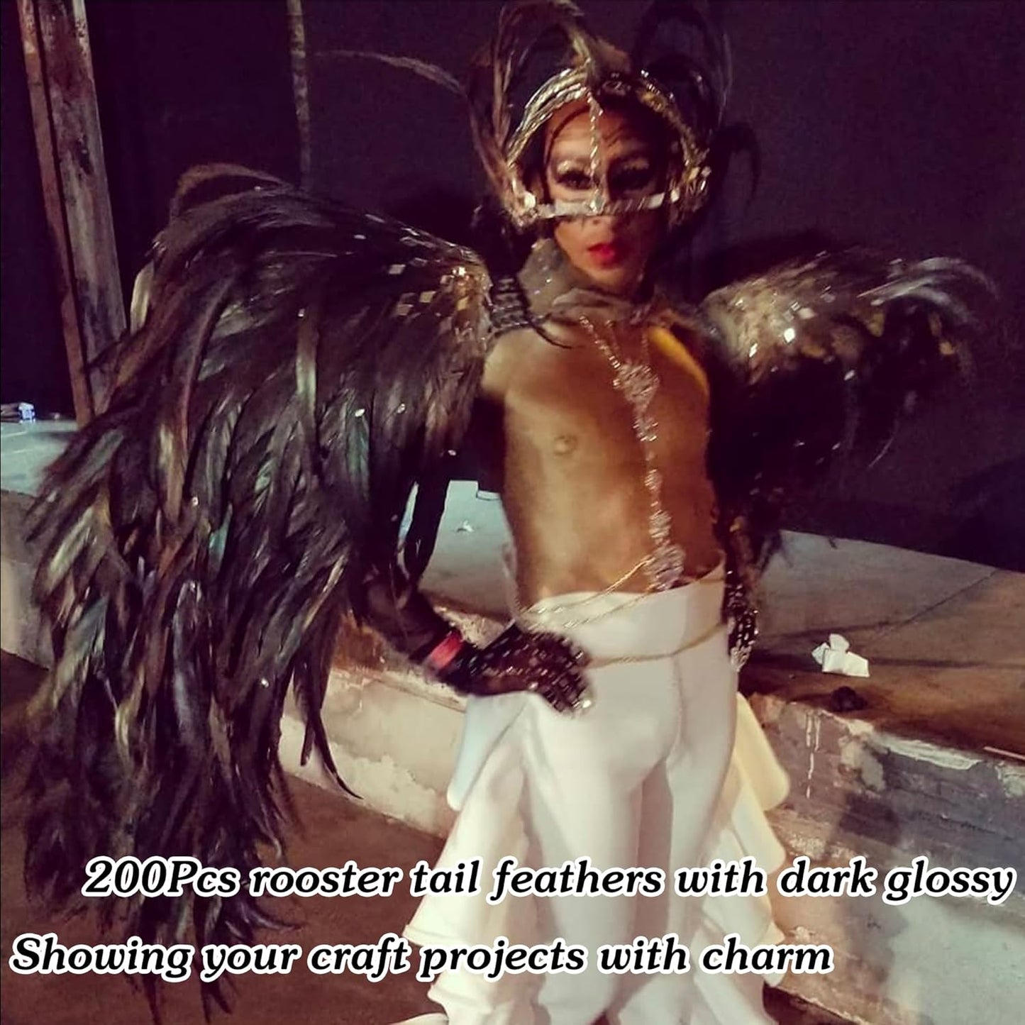 SOGUGOM Black Rooster Tail Feathers - 200 pcs 5-7 inch Craft Feathers Bulk for Craft Projects, Halloween, Hats and Cocktail Table Centerpieces(Black)