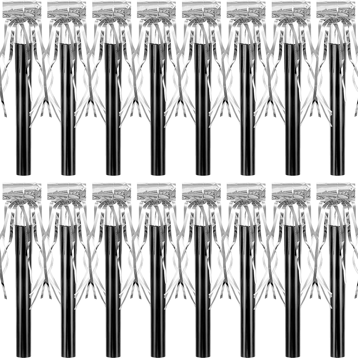 Skylety 18 Pcs Party Blower Noisemakers Party Squawkers Blowouts Whistles Fringed Noise Maker Musical Blowouts for Birthday Supplies(Black and Silver)