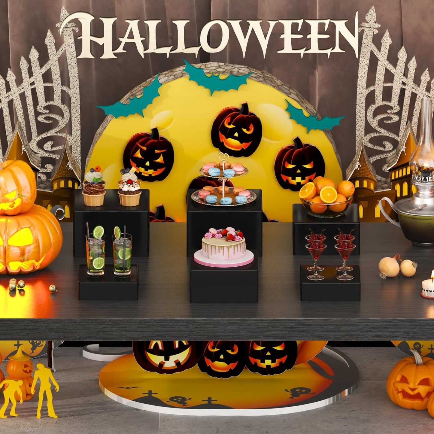 Lifewit Buffet Risers and Stands Up to 7.8", Food Risers for Buffet Table, Catering Dessert Cake Stand for Party, Collectibles Jewelry Display Stand, Black Cube Boxes Nesting Risers, 6 PCS