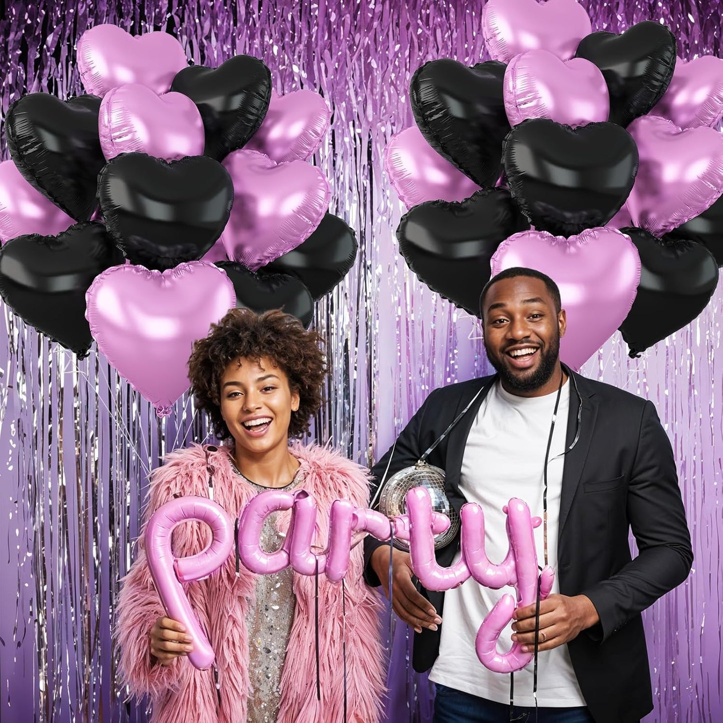 Black Purple Heart Balloons,12Pcs 18Inch Cream Purple Black Heart Shaped Foil Helium Balloons for Baby Shower Birthday Anniversary Wedding Engagement Party Decorations