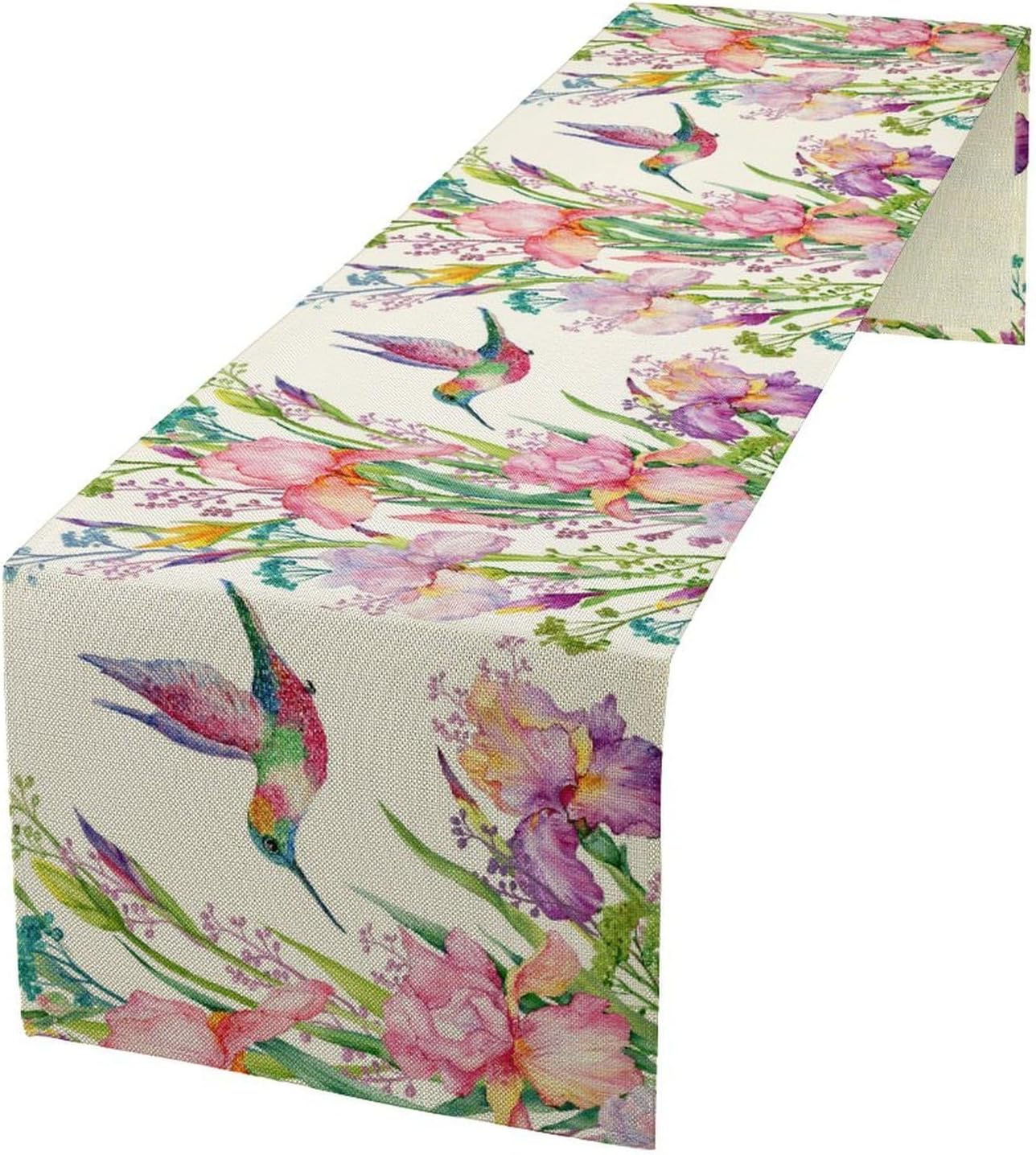Hummingbird Table Runner,Pink Floral Country Style Table Runner for Kitchen Dining Table Home Party Decoration 13x36 Inch
