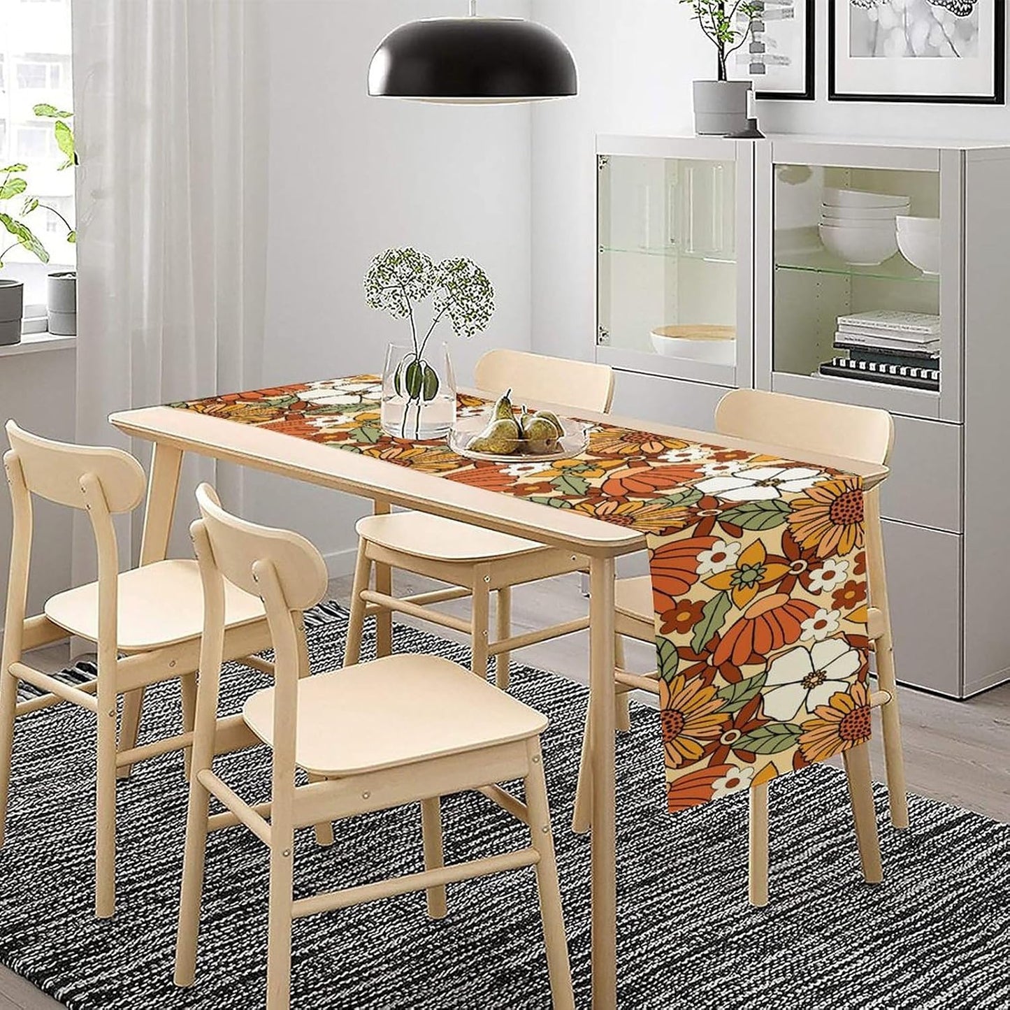 Vintage Floral Table Runner,Boho 70s Style Retro Flower Table Cloth Kitchen Dining Table Home Party Decoration 13x72 Inch